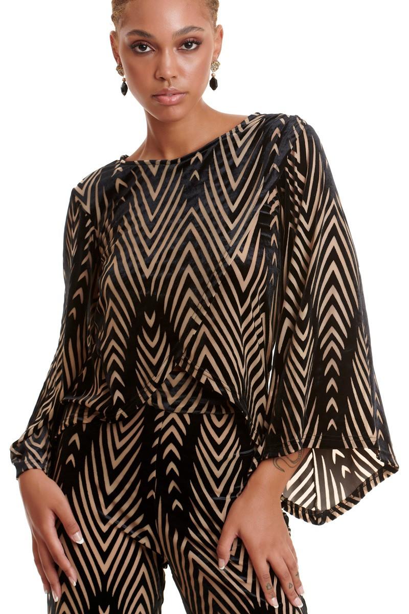 Devore μπλούζα- φάκελος με διαφάνειες και μανίκια καμπάνα. Ζουμ