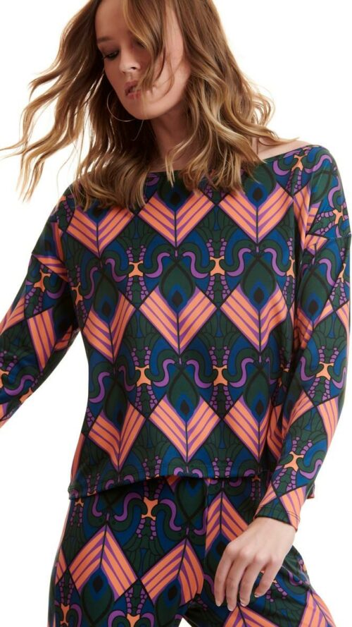 Ψηλόμεση εμπριμέ παντελόνα καμπάνα εμφάνιση ζουμ