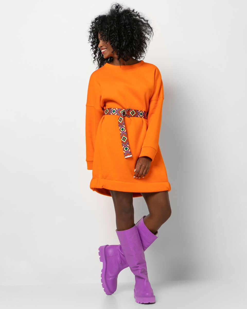 Φούτερ φόρεμα με εμπριμέ ζώνη στο πλάι