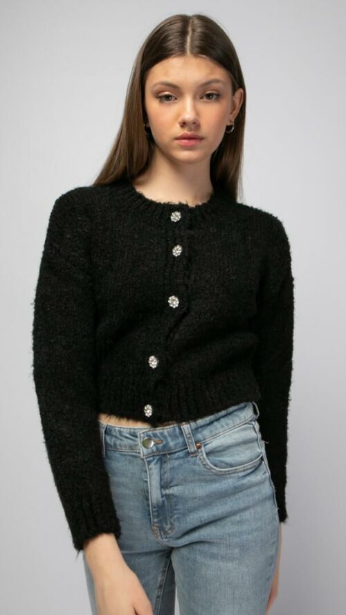 Κοντη μαύρη ζακέτα με στρας κουμπιά.