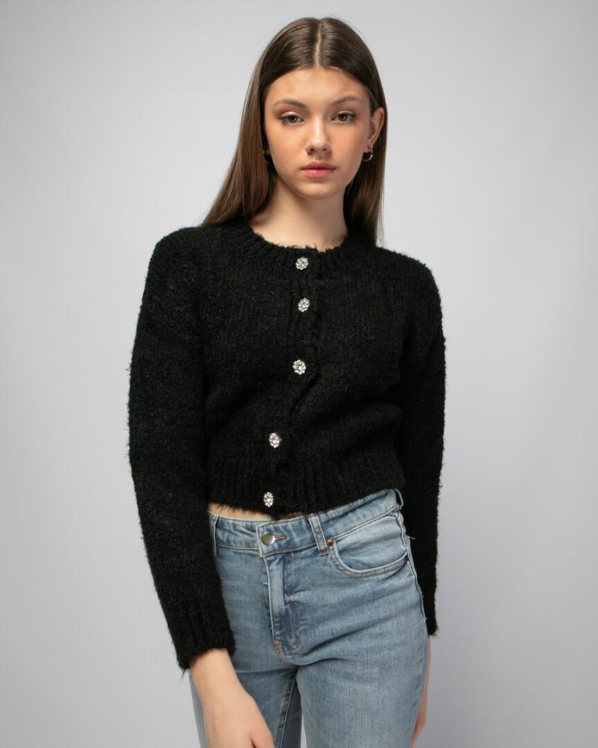 Κοντη μαύρη ζακέτα με στρας κουμπιά.