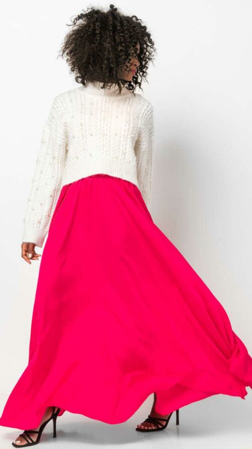 Maxi φούστα με αίσθηση μεταξιού φουξ στο πλάι