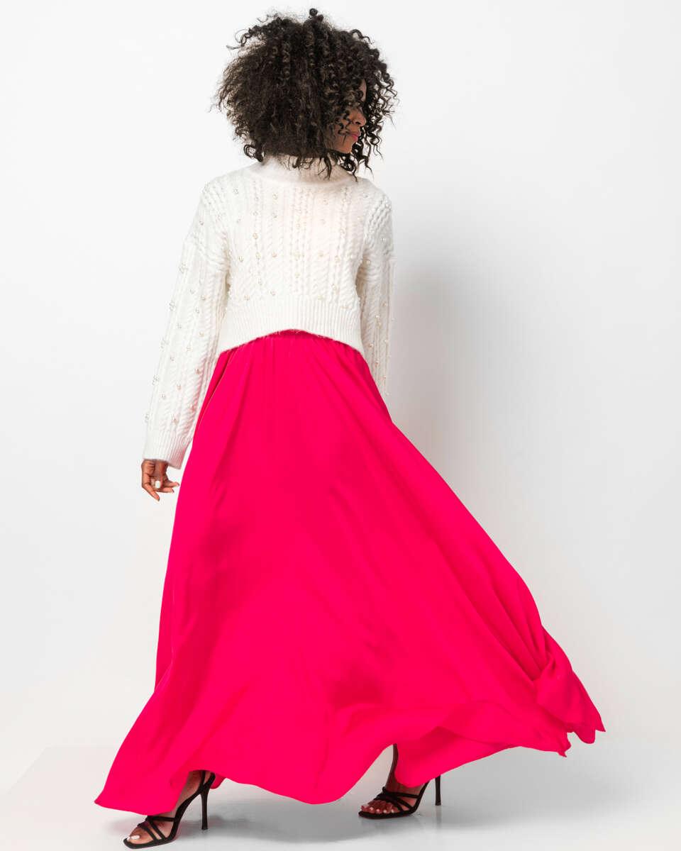 Maxi φούστα με αίσθηση μεταξιού φουξ στο πλάι