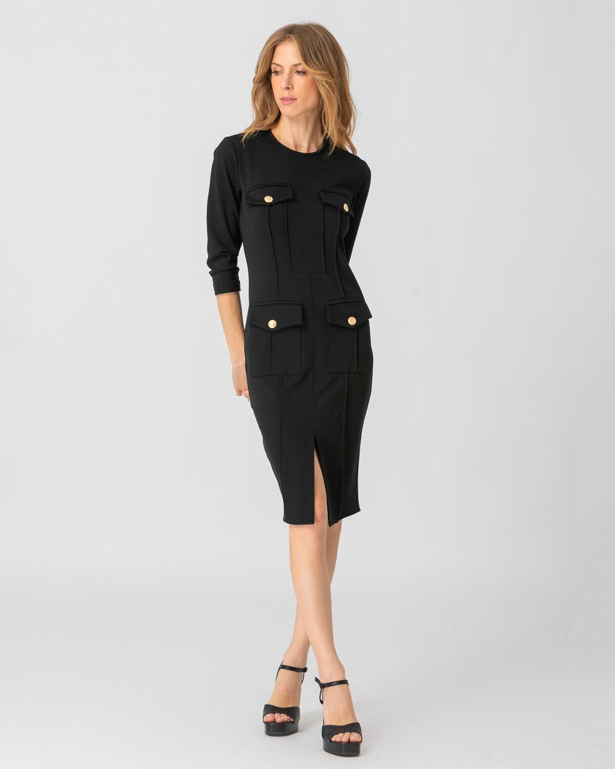 Midi pencil φόρεμα με σκίσιμο μπροστά σε μαύρο