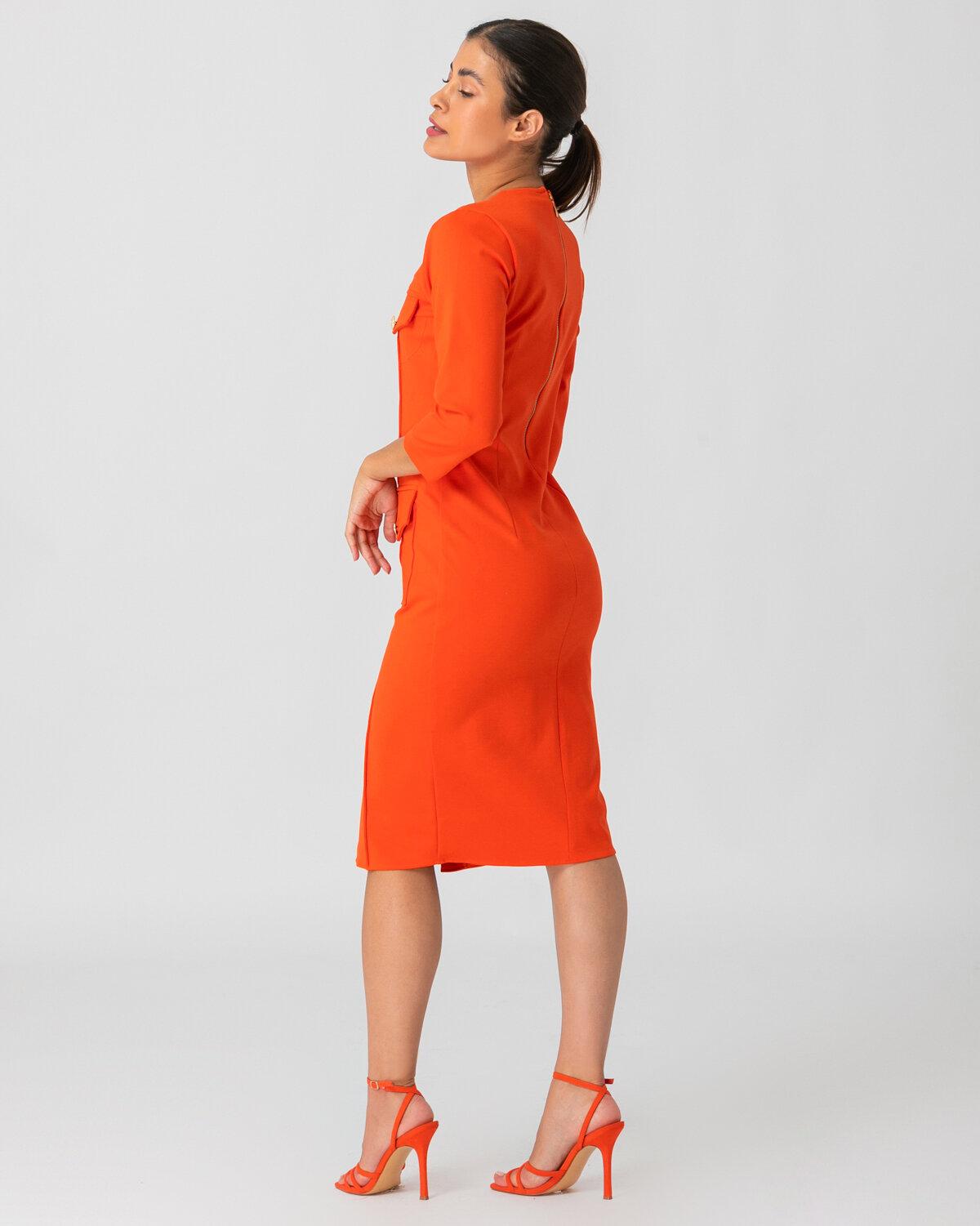 Midi pencil φόρεμα με σκίσιμο μπροστά σε πορτοκαλί στο πλάι