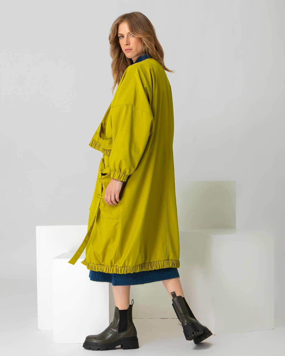 Oversized maxi παλτό με τσέπες λαδί στο πλάι