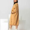 Oversized maxi παλτό με τσέπες μπεζ στο πλάι
