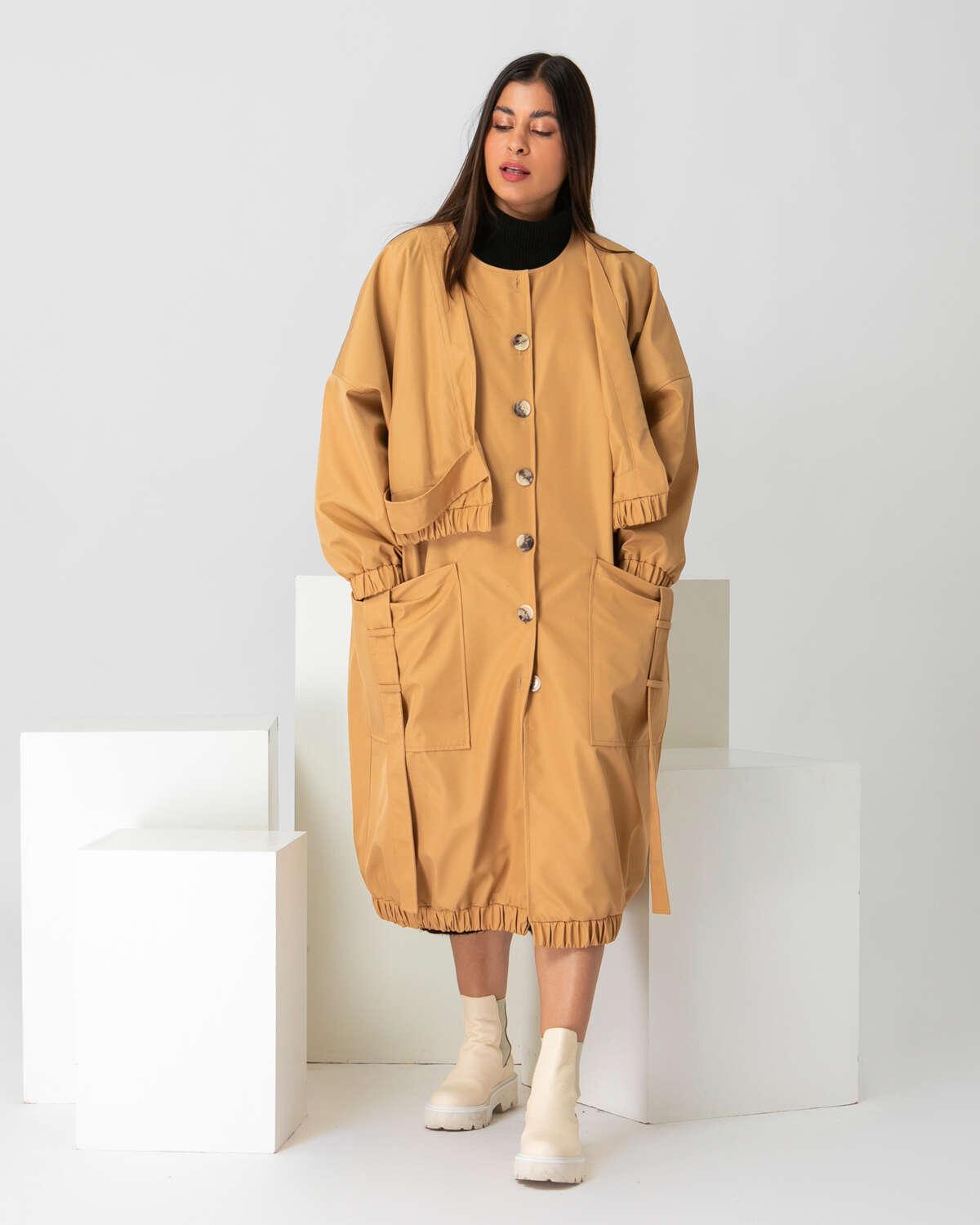 Oversized maxi παλτό με τσέπες μπεζ