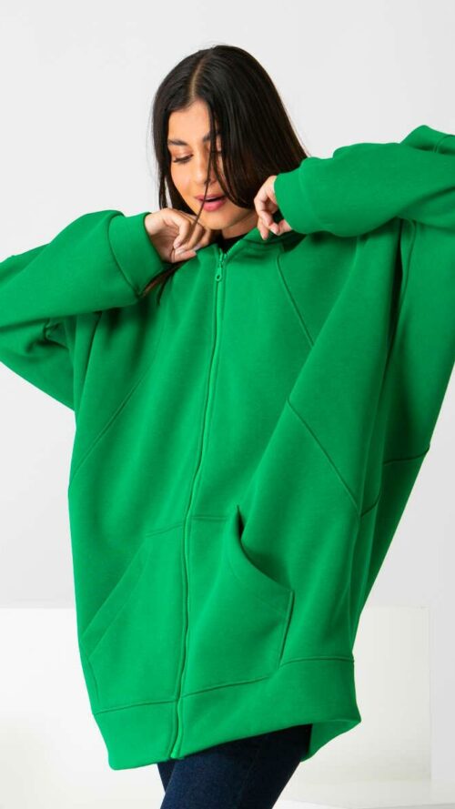 Πράσινη oversized ζακέτα με σκούφο