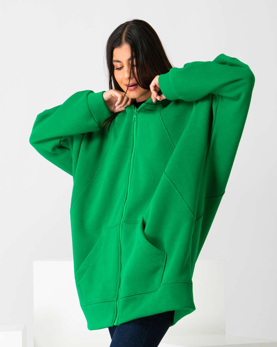 Πράσινη oversized ζακέτα με σκούφο