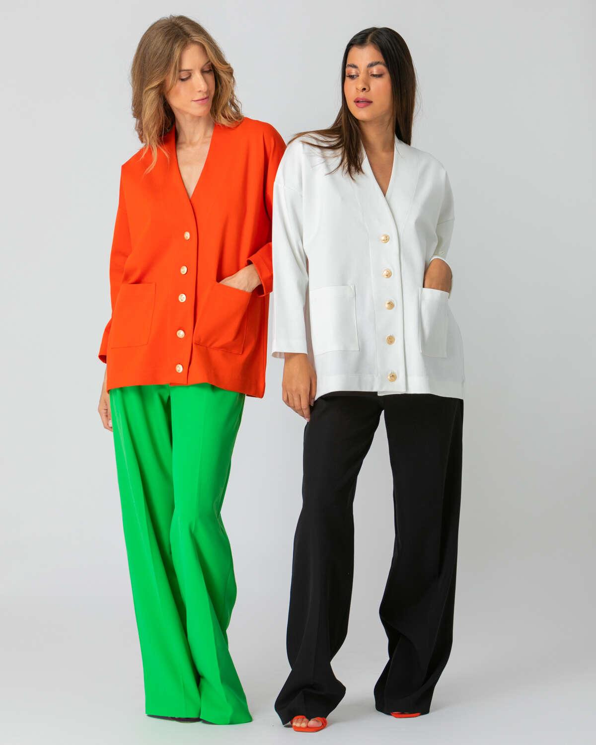 Πουκάμισο με κουμπιά με πολύχρωμα strass και έντονα μανίκια σε εκρού και πορτοκαλί