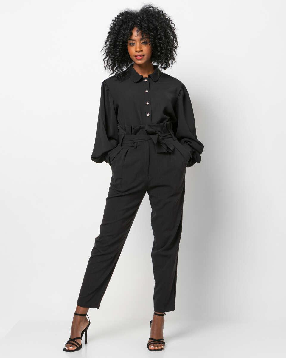 Πουκάμισο με κουμπιά με πολύχρωμα strass και έντονα μανίκια σε μαύρο