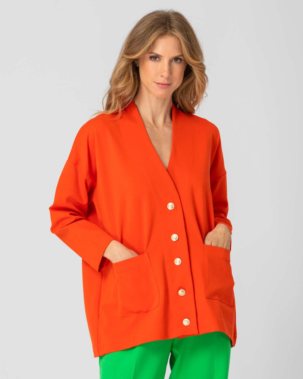 Πουκάμισο με κουμπιά με πολύχρωμα strass και έντονα μανίκια σε πορτοκαλί