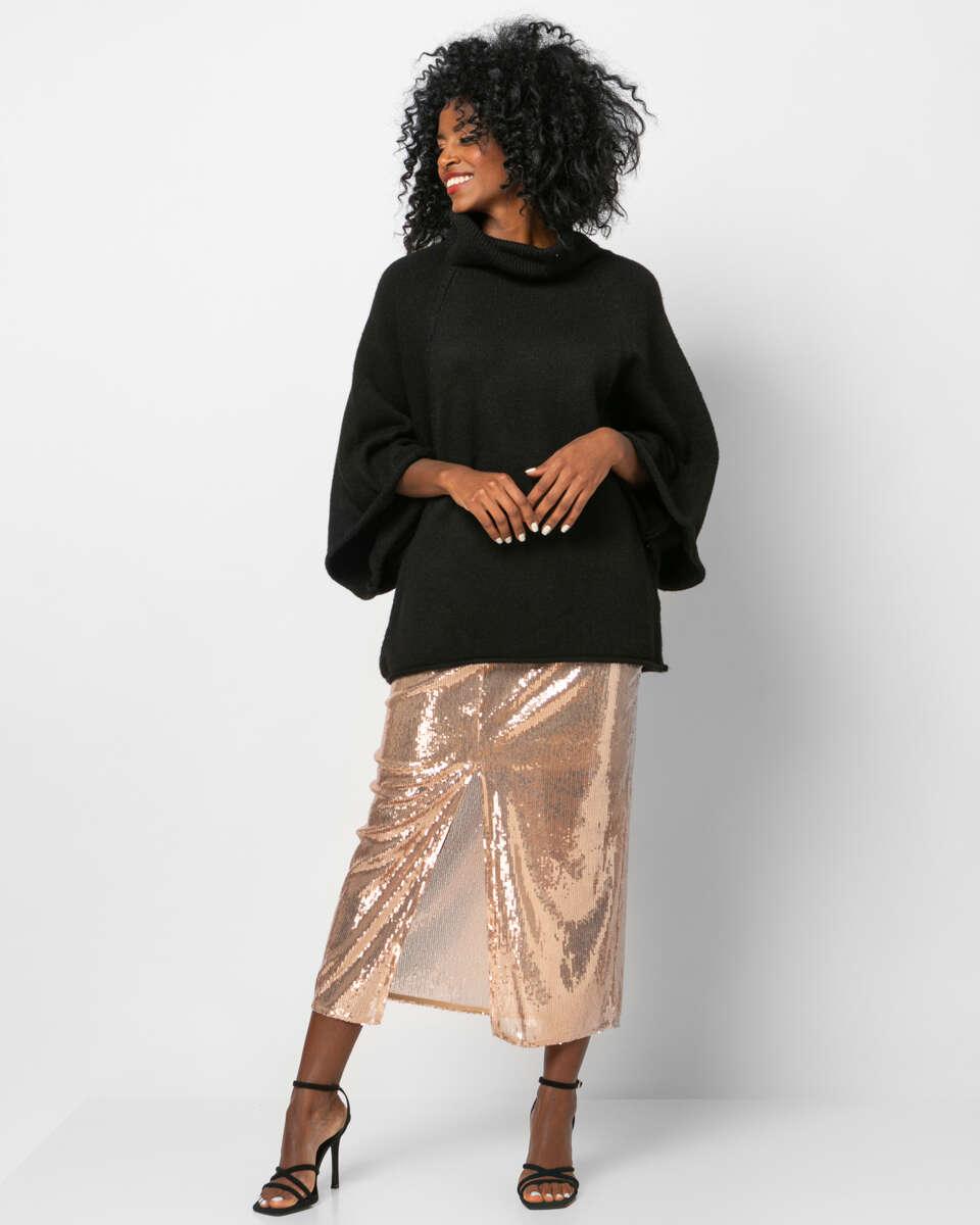 Ψηλόμεση χρυσή midi φούστα με στρας και σκίσιμο μπροστά.