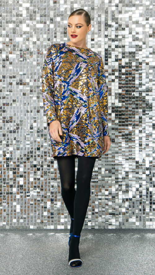 μαύρο Κοντονής φόρεμα με μακρυά μανίκια και παγιετα